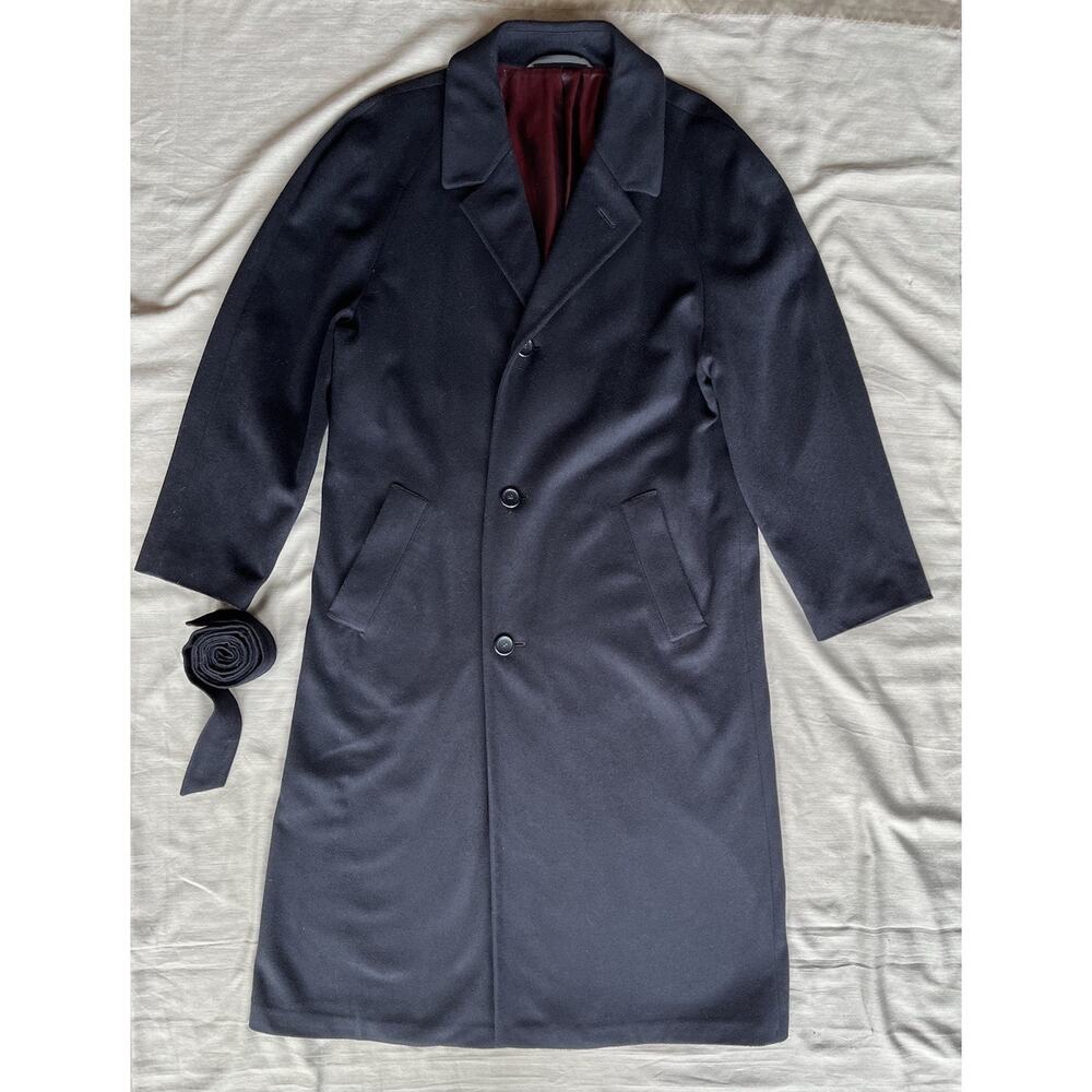 Vintage Harvey Nichols London OverCoat Womens L/XL Cashmere/Wool Trench Sash
